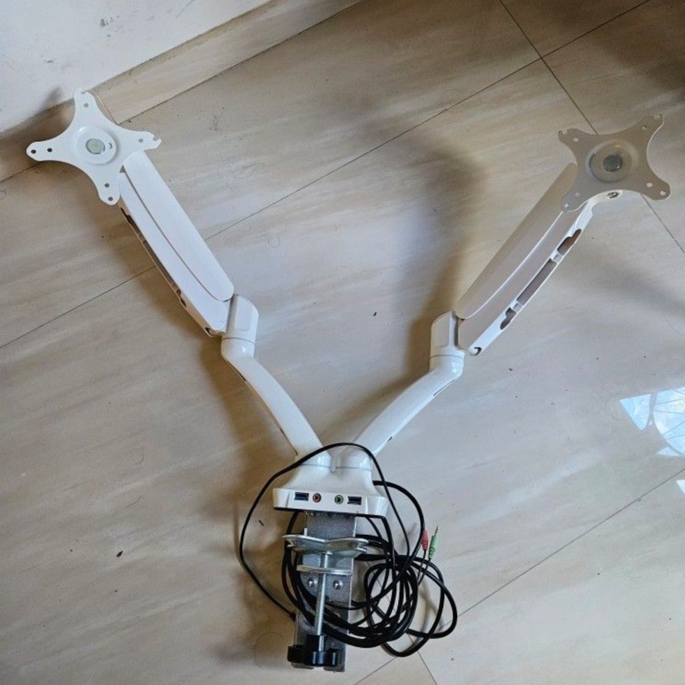 Dual Monitor Mount Arm - White Adjustable Desk Clamp